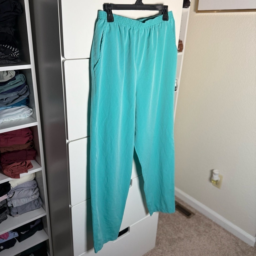 Vintage 80’s Teddi Turquoise Aqua Blue Lounge Pants with Front Pockets Size 8-10